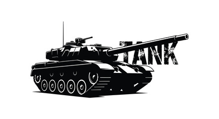 A striking black and white illustration of a military tank featuring a bold silhouette high quality © MIRAJ02