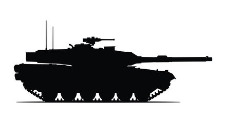 A stark black silhouette of a modern main battle tank displaying powerful weaponry silhouette high quality © MIRAJ02