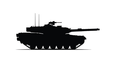 A stark black silhouette of a modern battle tank showcasing military power and design silhouette © MIRAJ02