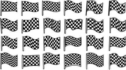 Fototapeta premium Automotive Sports Racing Checkered Flags Black and White Line Art Vector Illustration Set