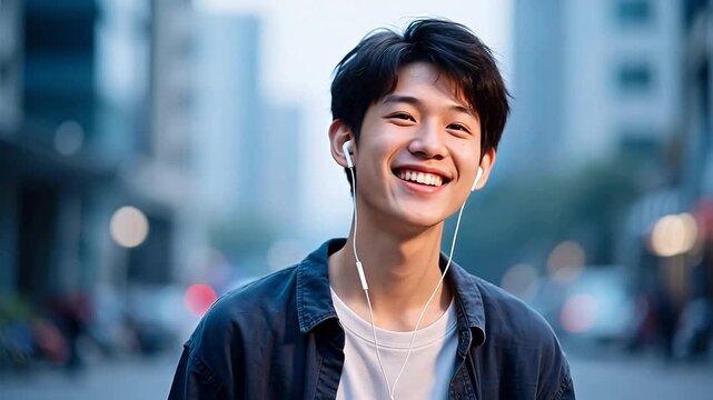 Young man smiling with earphones