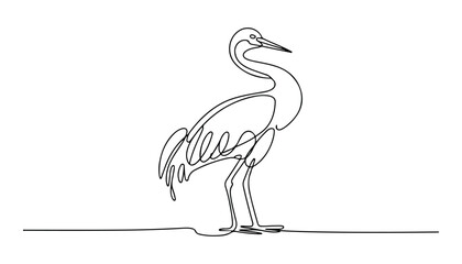 Fototapeta premium One continuous line illustration of an Cranes bird , isolated on white background.