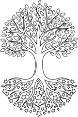 Obraz premium Europe Day unity tree with star roots symbolizing European solidarity nature inspired clean line vector