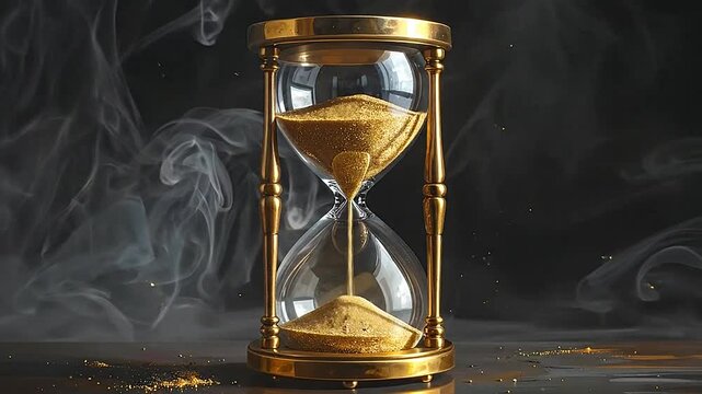 Elegant hourglass with golden sand flowing through time