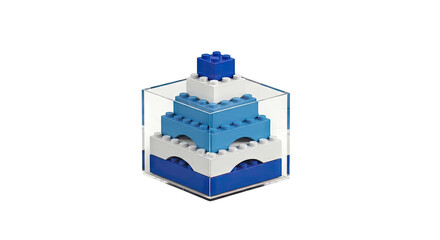 Naklejka premium Toy Building Blocks Shaped Like Eiffel Tower Inside Acrylic Cube