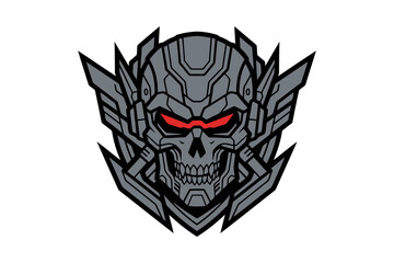 Obraz premium Futuristic cyberpunk skull vector illustration with red eyes and mechanical design elements for gaming logos and emblems online