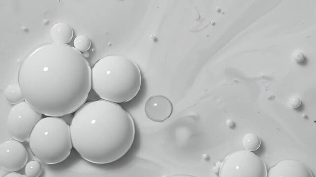 Abstract white spheres and fluid motion in a dynamic composition