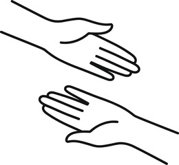 Obraz premium Line art illustration depicting two human hands reaching out to each other in a gesture of help, assistance, or connection.