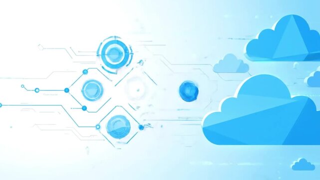 Vibrant blue clouds float in sunny sky with soft white background