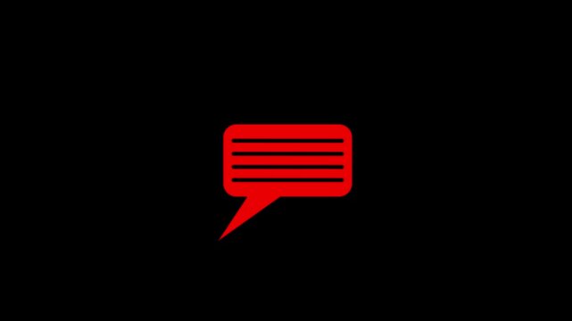 A simple graphic of a red speech bubble on a solid black background