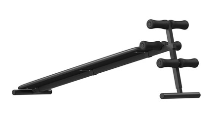 Naklejka premium Decline Sit Up Bench Back Perspective View, Black, 3D Render Isolated on White Background