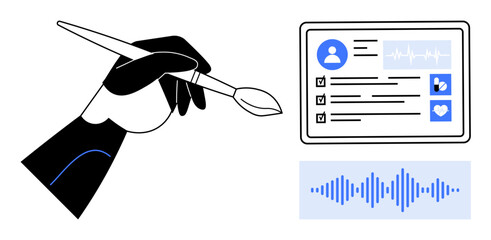 Healthcare concept. Healthcare blending creativity and technology with medical dashboard and soundwave. Healthcare innovating diagnosis, treatment, and communication. Ideal for medical, technology © robu_s