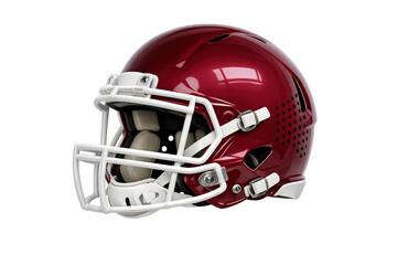 Fototapeta premium American football helmet in maroon color with white face mask, representing sports concept and team spirit on transparent background