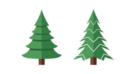 Fototapeta premium Two variations of green evergreen spruce trees presented in a flat illustration style, one with rounded tiers and one with sharp jagged branches.