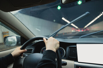 Fototapeta premium People driving car in tunnel