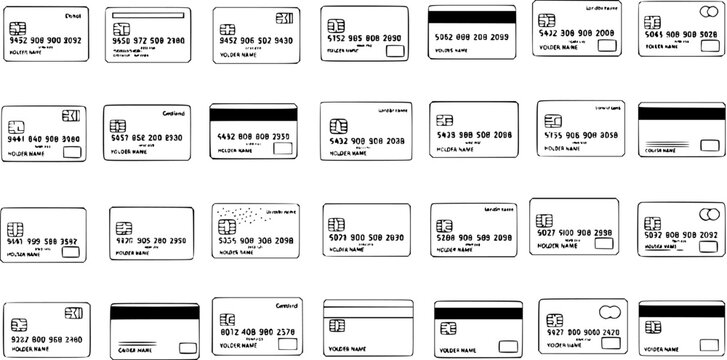 Collection of Credit and Debit Card Icons on White Background
