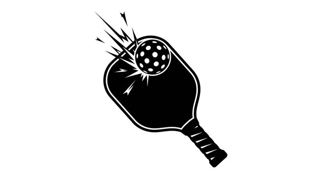 Pickleball paddle and ball silhouette with dynamic impact burst