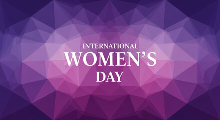International women's day purple polygonal background with white text for celebration and empowerment