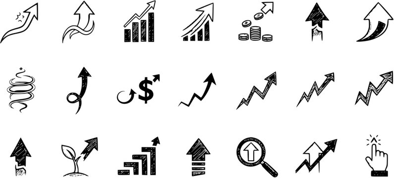 Collection of Doodle Arrows and Growth Charts for Business and Finance Concepts