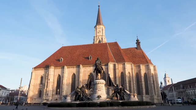 Timelapse Video Sunrise Unirii Square St Michael Church Cluj City Center