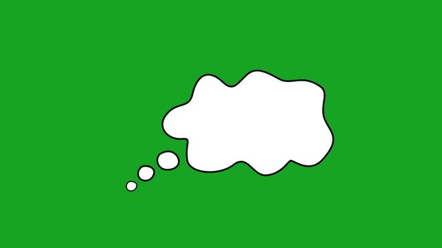 Sketch style thinking cloud with small bubble trail and subtle wiggle animation on green chroma background, designed for easy keying, storytelling, and creative video editing overlays.
