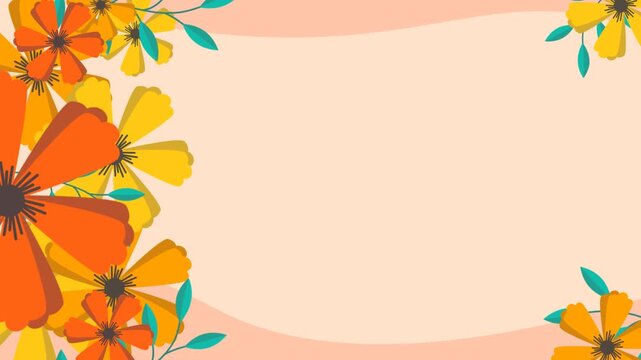 Floral right copy space motion background with vibrant orange and yellow flowers for presentation slides