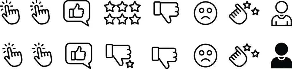 Set of feedback and rating icons including stars and faces on white background Keywords: feedback, rating, review, stars, like © MdRayhan