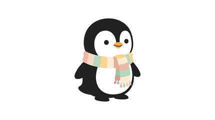 Obraz premium Cartoon Penguin Wearing Colorful Scarf Illustration.