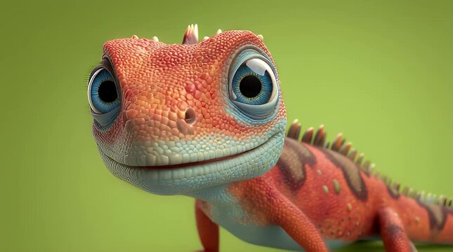 Adorable cartoon lizard character 3D render with friendly expression