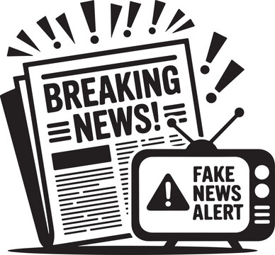 Breaking news newspaper and fake news alert television screen symbol