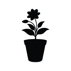 Obraz premium Black and white potted plant a single flower, elegant silhouette vector illustration, flower pot silhouette vector illustration