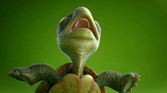 Cute 3D Animated Baby Turtle Character with Surprised Expression