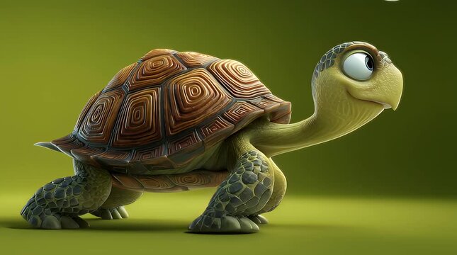 Cute 3D Animated Turtle Character on Green Background