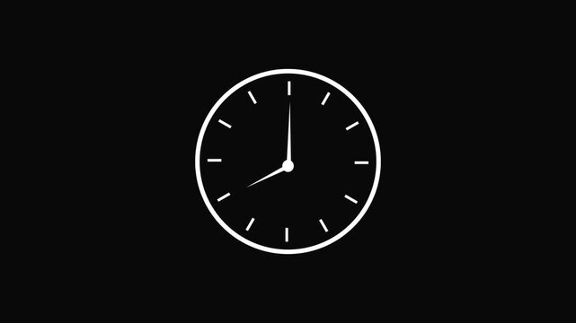 White sketch clock icon with reverse moving hands and subtle wiggle animation on dark background, perfect for rewind, time reversal, countdown, and timeline concept overlays.
