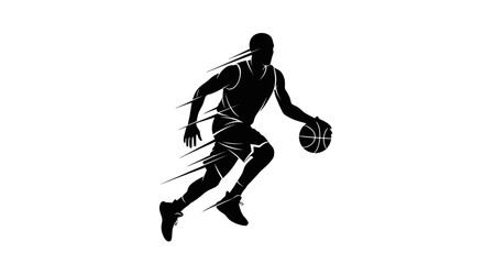 Fototapeta premium Basketball Player Dribbling Ball Silhouette.