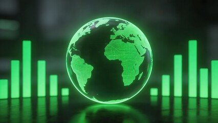 Glowing green globe with bar chart