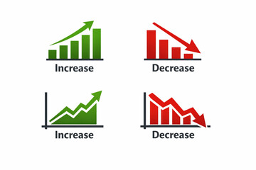 Increase and decrease chart icon set. Financial analytic graph symbol for business data. Vector illustration of growth and decline diagram. Profit and loss infographic element.