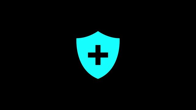 A teal shield with a dark blue swiss cross symbol in the center