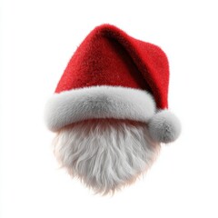 Santa Claus hat and beard combination on a festive white background