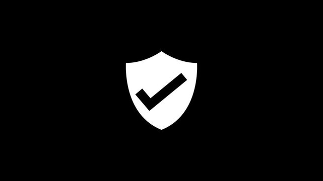 White shield icon with a checkmark displayed on a black background