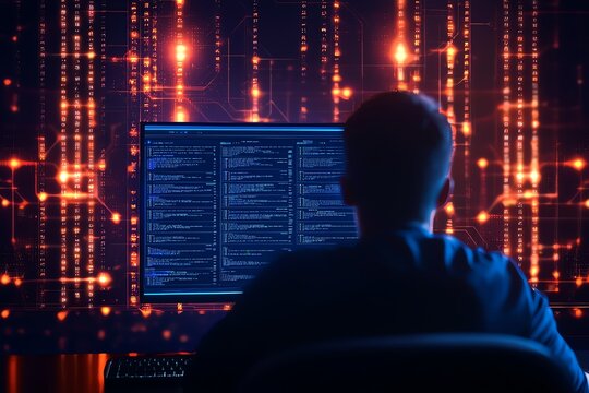 Cybersecurity Expert Analyzing Firewall Protection Against Digital Network Threats