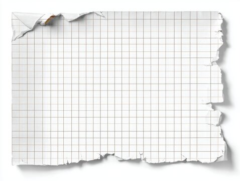 A sheet of distressed graph paper with torn edges isolated on white