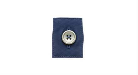 Isolated blue fabric placket with a single button on a white background, showcasing detailed stitching and minimalist design