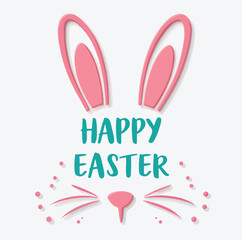 Adorable pink bunny ears illustration with a cute nose and whiskers wishing everyone a very happy Easter celebration.