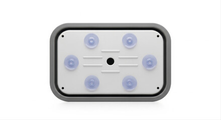 Fototapeta premium Rectangular sink tray with suction cups isolated on a white background, featuring a minimalist design and sleek grey edges