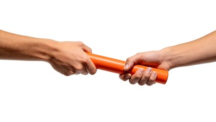 Two hands exchanging a relay baton