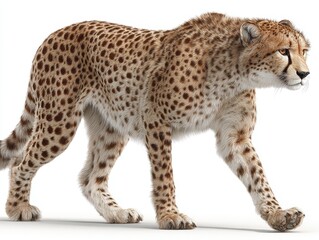Fototapeta premium A realistic artwork showing a cheetah walking on a white background