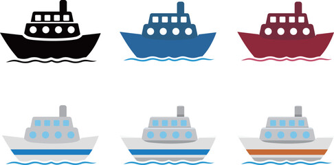 シンプルな船のアイコンセット
