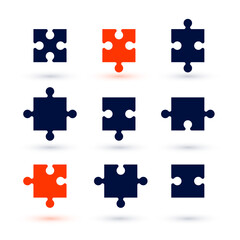 Fototapeta premium nine blue orange jigsaw puzzle piece element with shadow effect