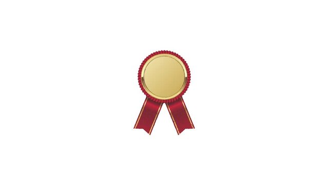 A gold award ribbon with a red border and flowing tails displayed